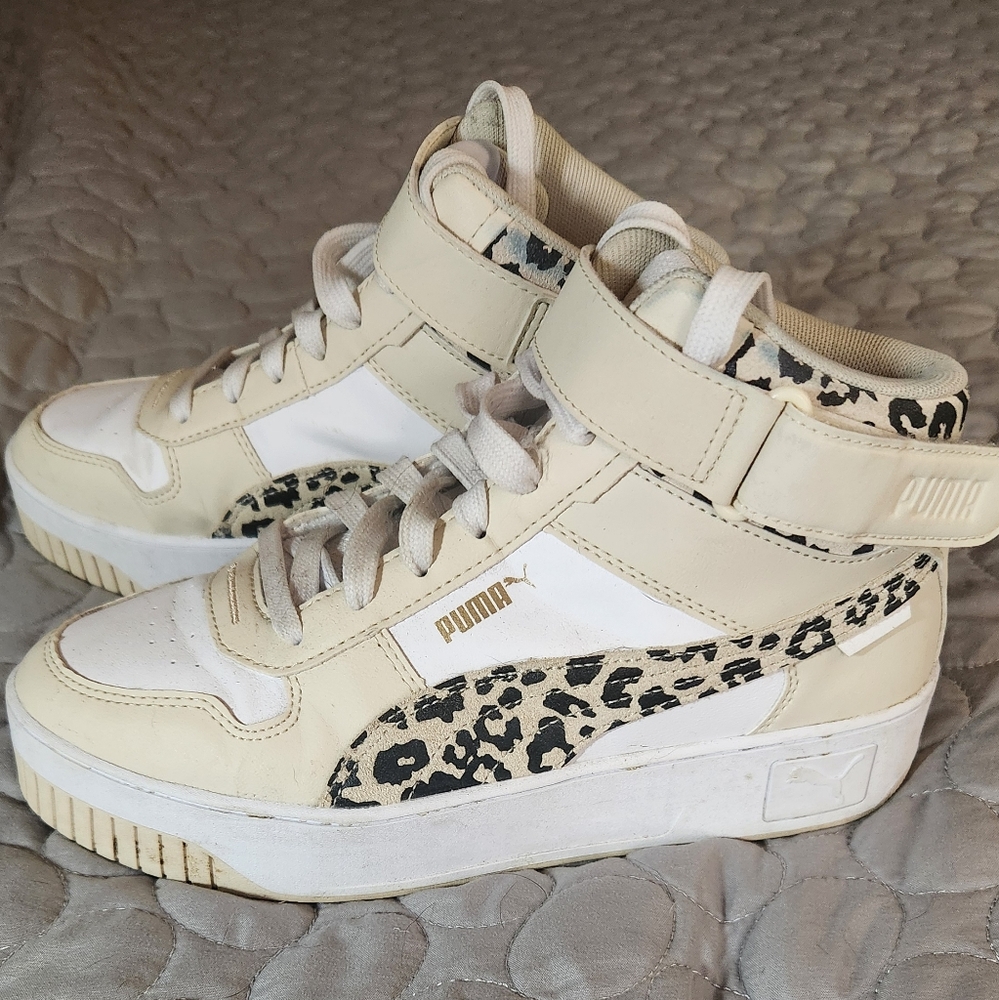 Puma Women's Cream and Leopard High-Top Sneakers
